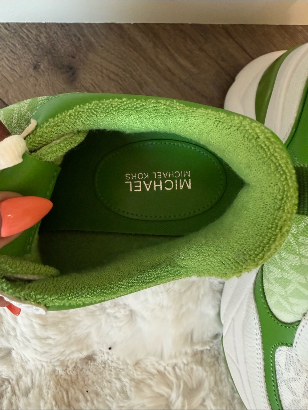 Michael Kors Women’s White & Green Logo Chunky Sneakers - Picture 3 of 6